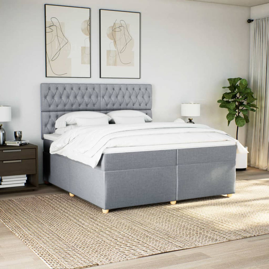Boxspring met matras stof lichtgrijs 200x200 cm