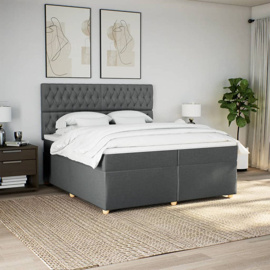 Boxspring met matras stof donkergrijs 200x200 cm