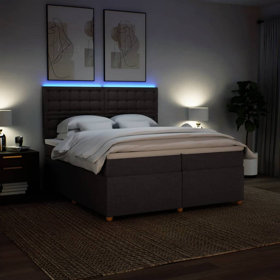 Boxspring met matras stof donkerbruin 200x200 cm