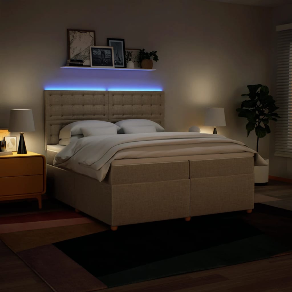 Boxspring met matras stof crèmekleurig 200x200 cm