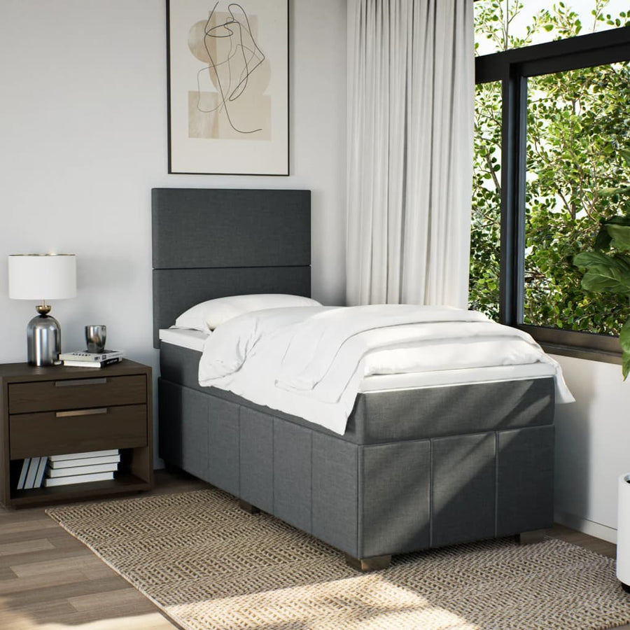 Boxspring met matras stof donkergrijs 90x190 cm