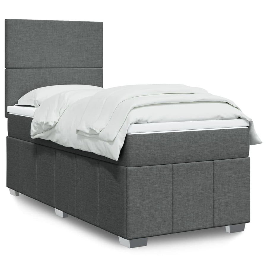 Boxspring met matras stof donkergrijs 90x190 cm