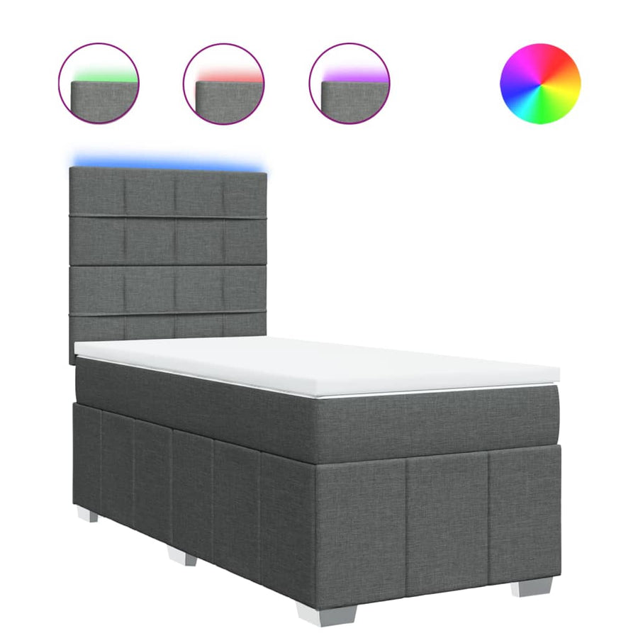 Boxspring met matras stof donkergrijs 90x190 cm