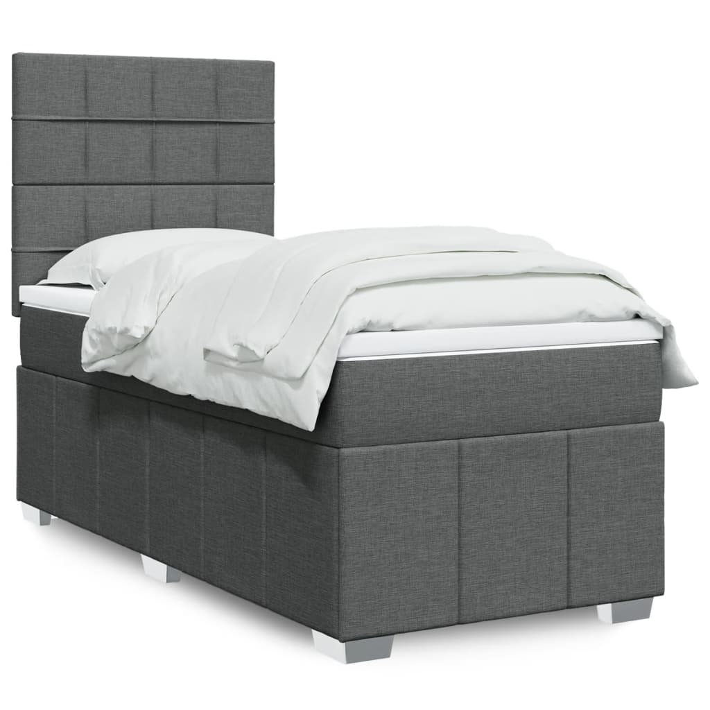 Boxspring met matras stof donkergrijs 90x190 cm