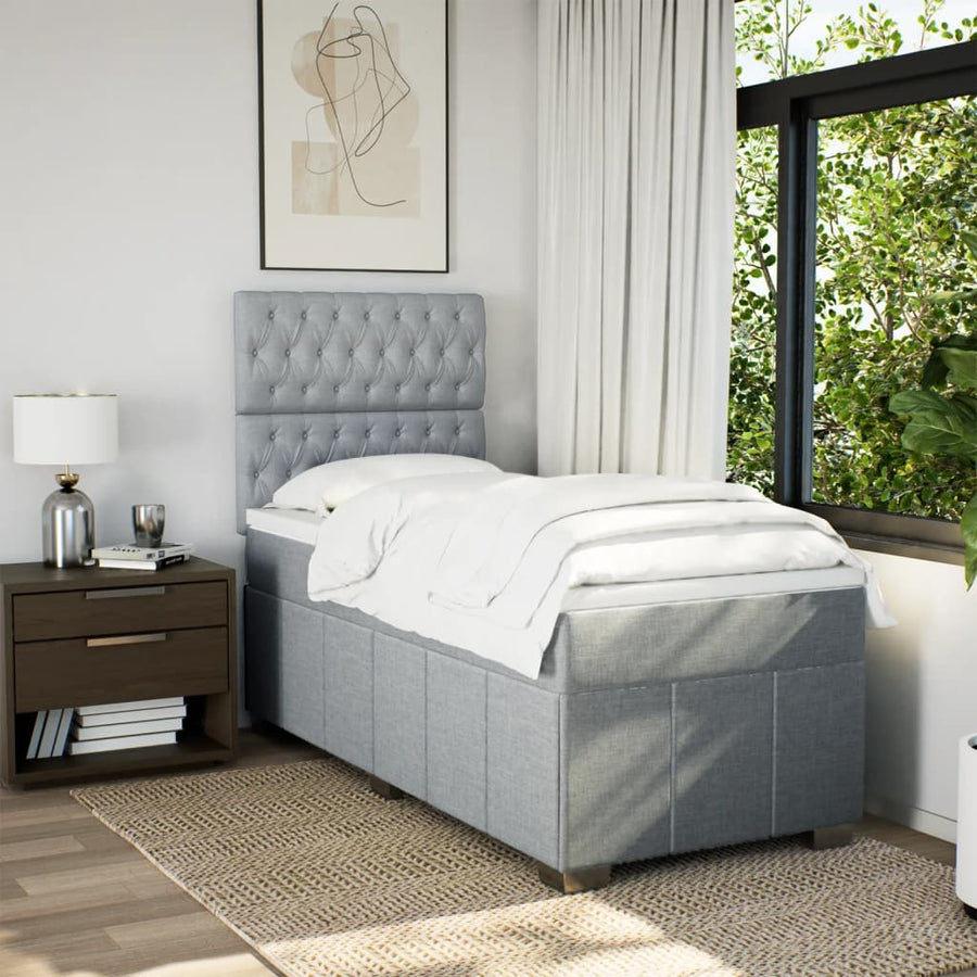 Boxspring met matras stof lichtgrijs 90x190 cm