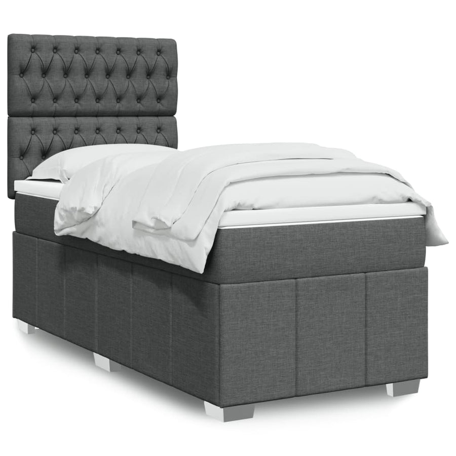 Boxspring met matras stof donkergrijs 90x190 cm
