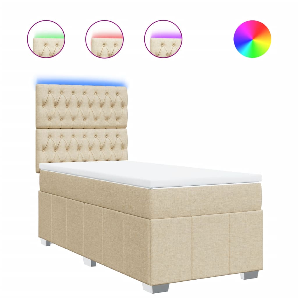 Boxspring met matras stof crèmekleurig 90x190 cm