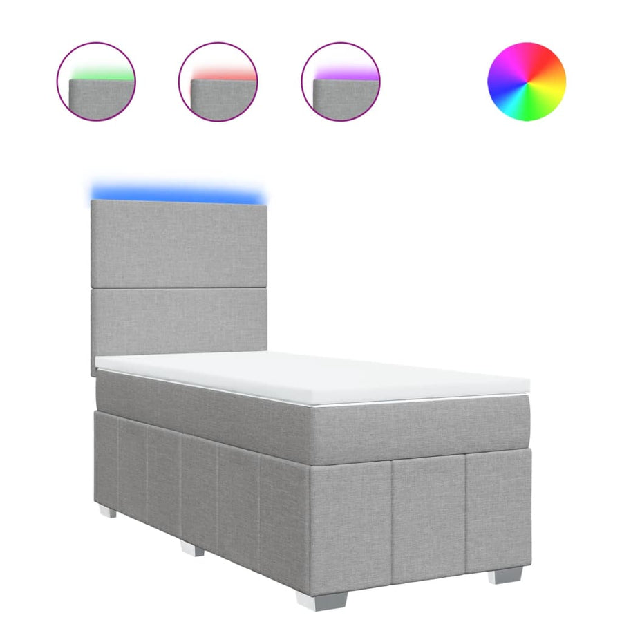 Boxspring met matras stof lichtgrijs 90x200 cm