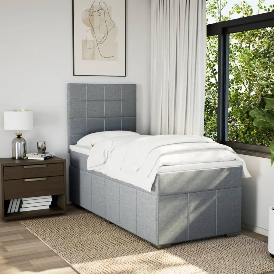 Boxspring met matras stof lichtgrijs 90x200 cm