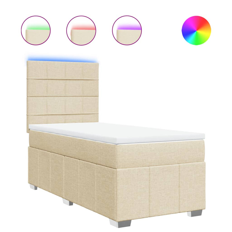 Boxspring met matras stof crèmekleurig 90x200 cm