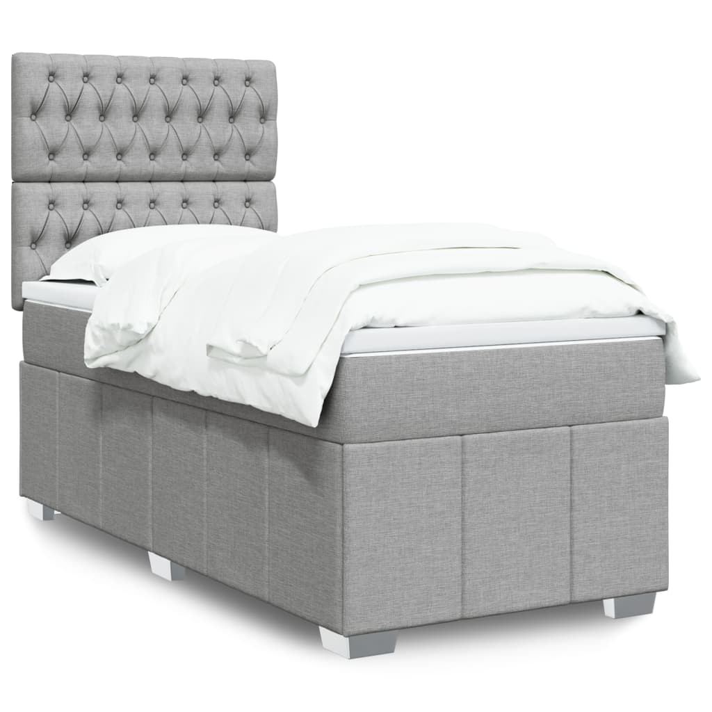 Boxspring met matras stof lichtgrijs 90x200 cm