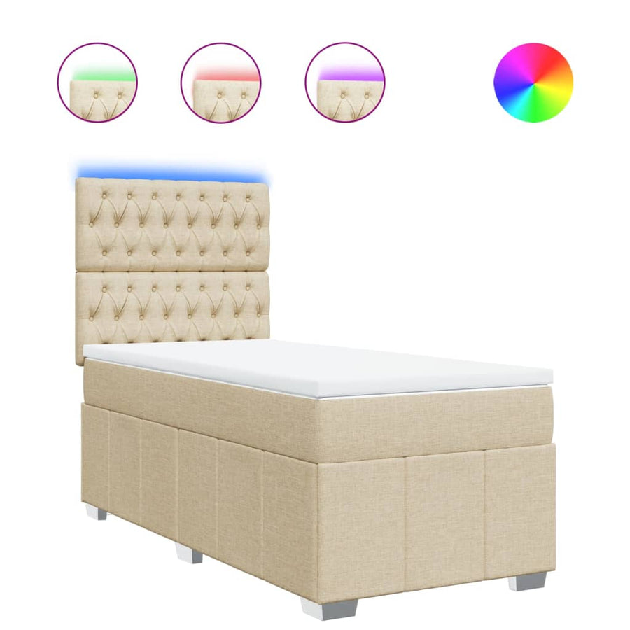 Boxspring met matras stof crèmekleurig 90x200 cm