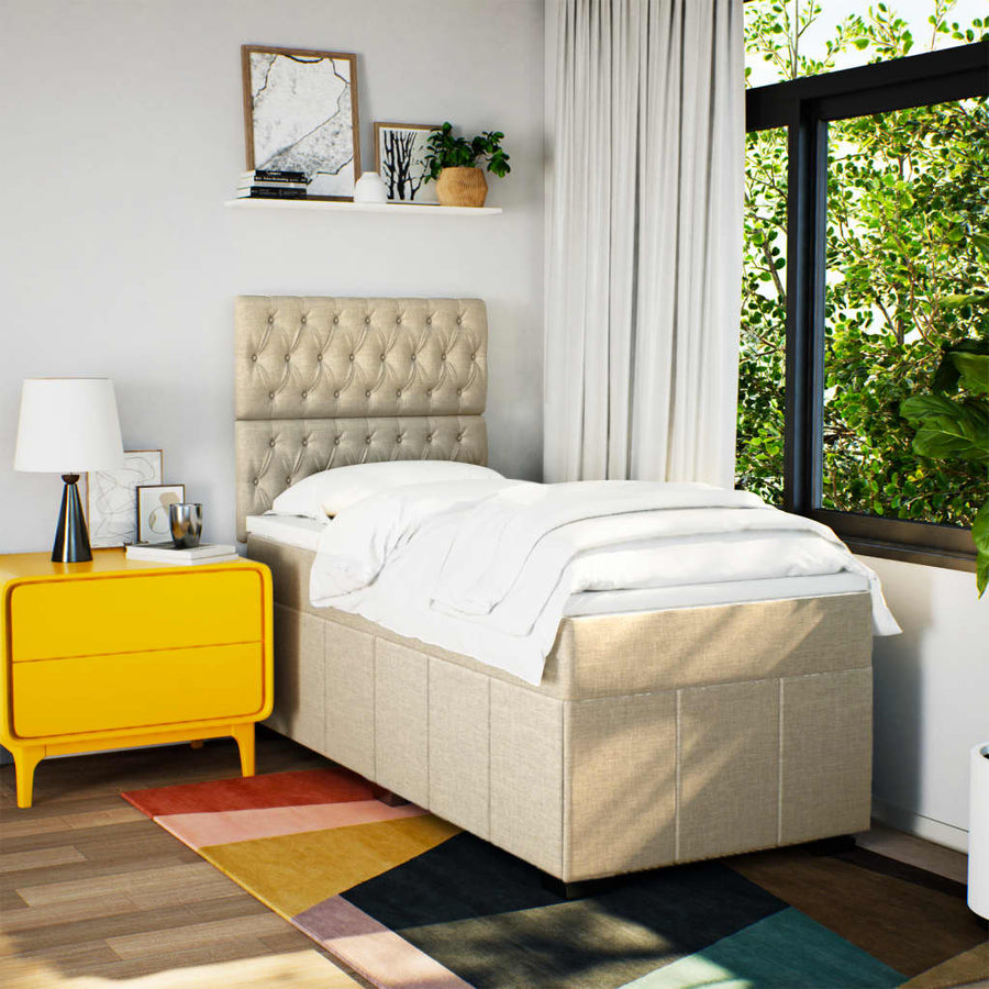 Boxspring met matras stof crèmekleurig 90x200 cm