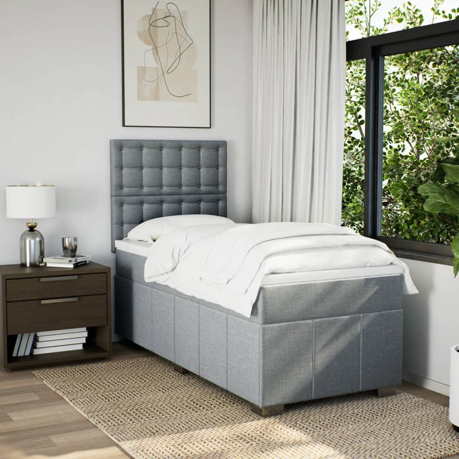 Boxspring met matras stof lichtgrijs 90x200 cm
