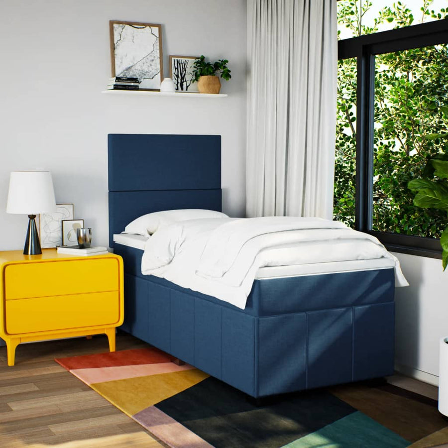 Boxspring met matras stof blauw 100x200 cm