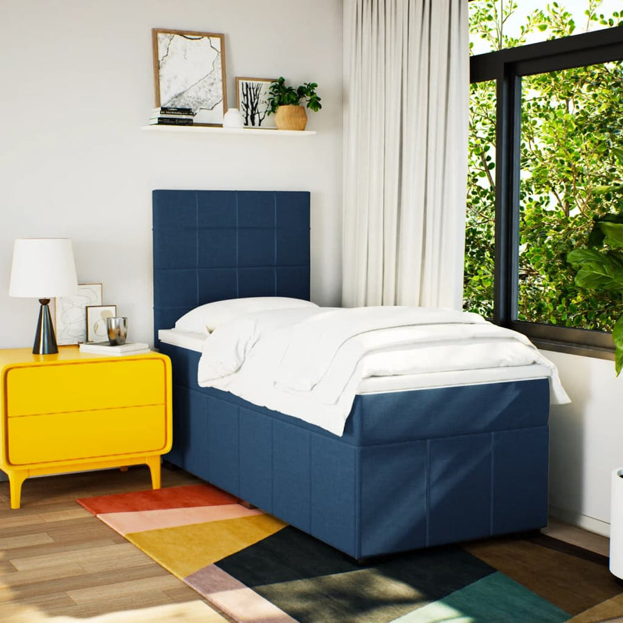 Boxspring met matras stof blauw 100x200 cm