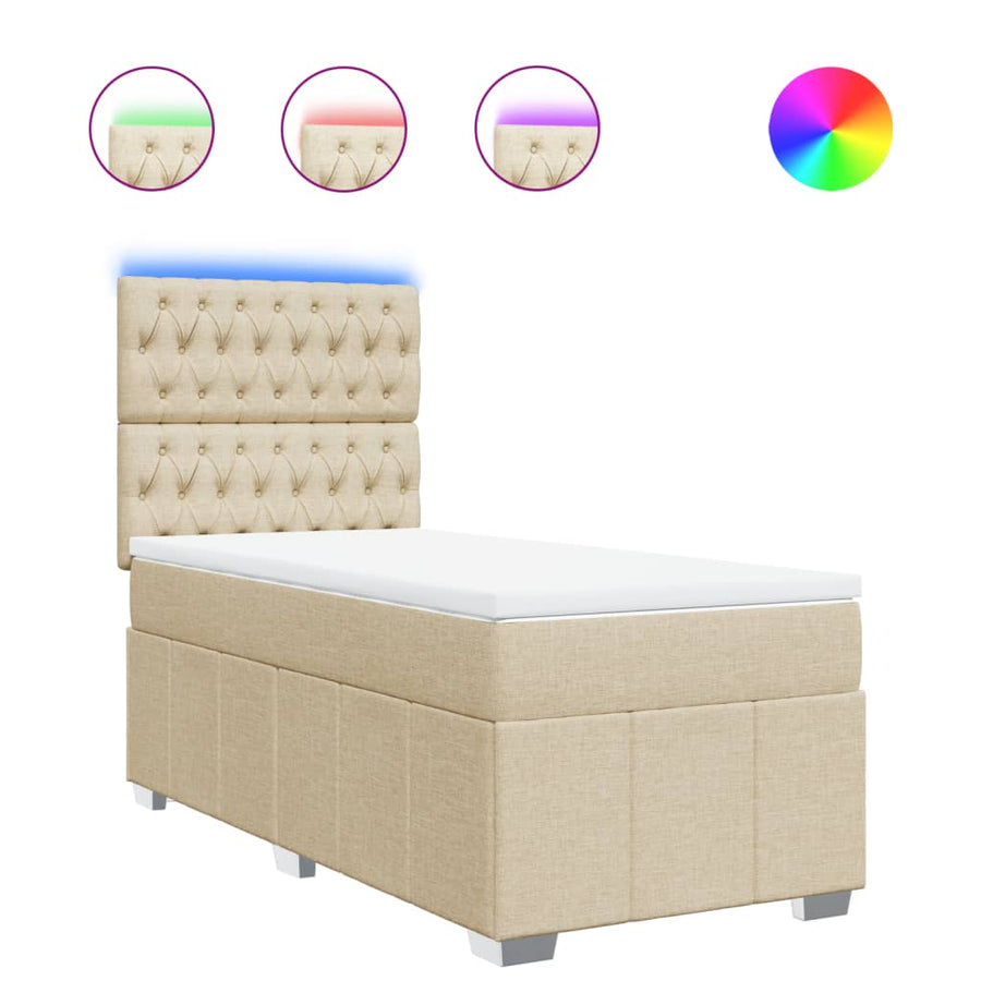 Boxspring met matras stof crèmekleurig 100x200 cm