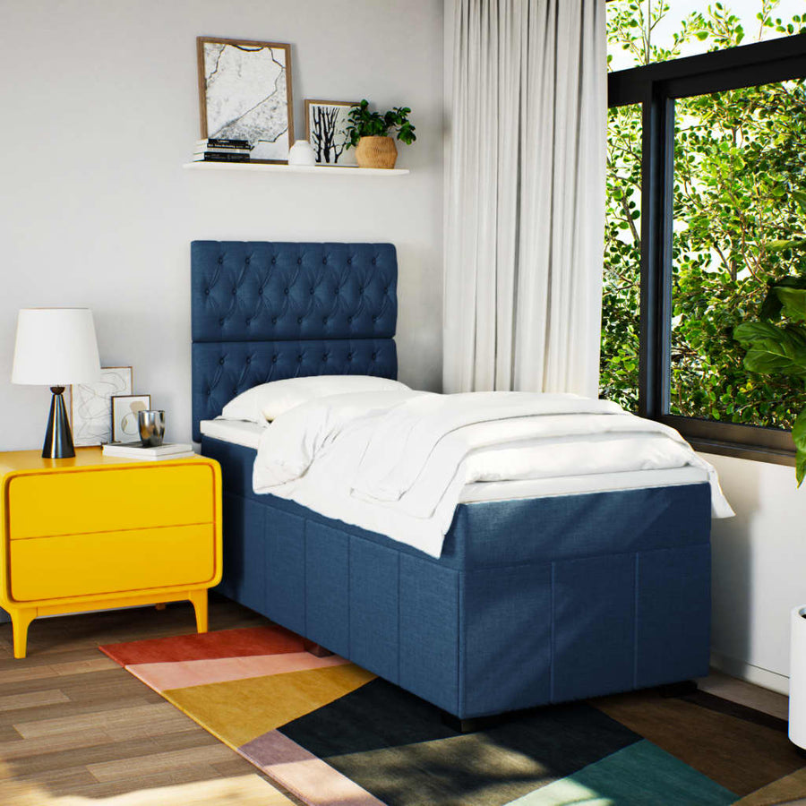 Boxspring met matras stof blauw 100x200 cm