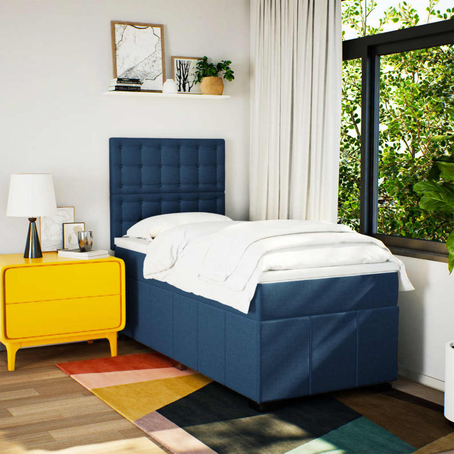 Boxspring met matras stof blauw 100x200 cm