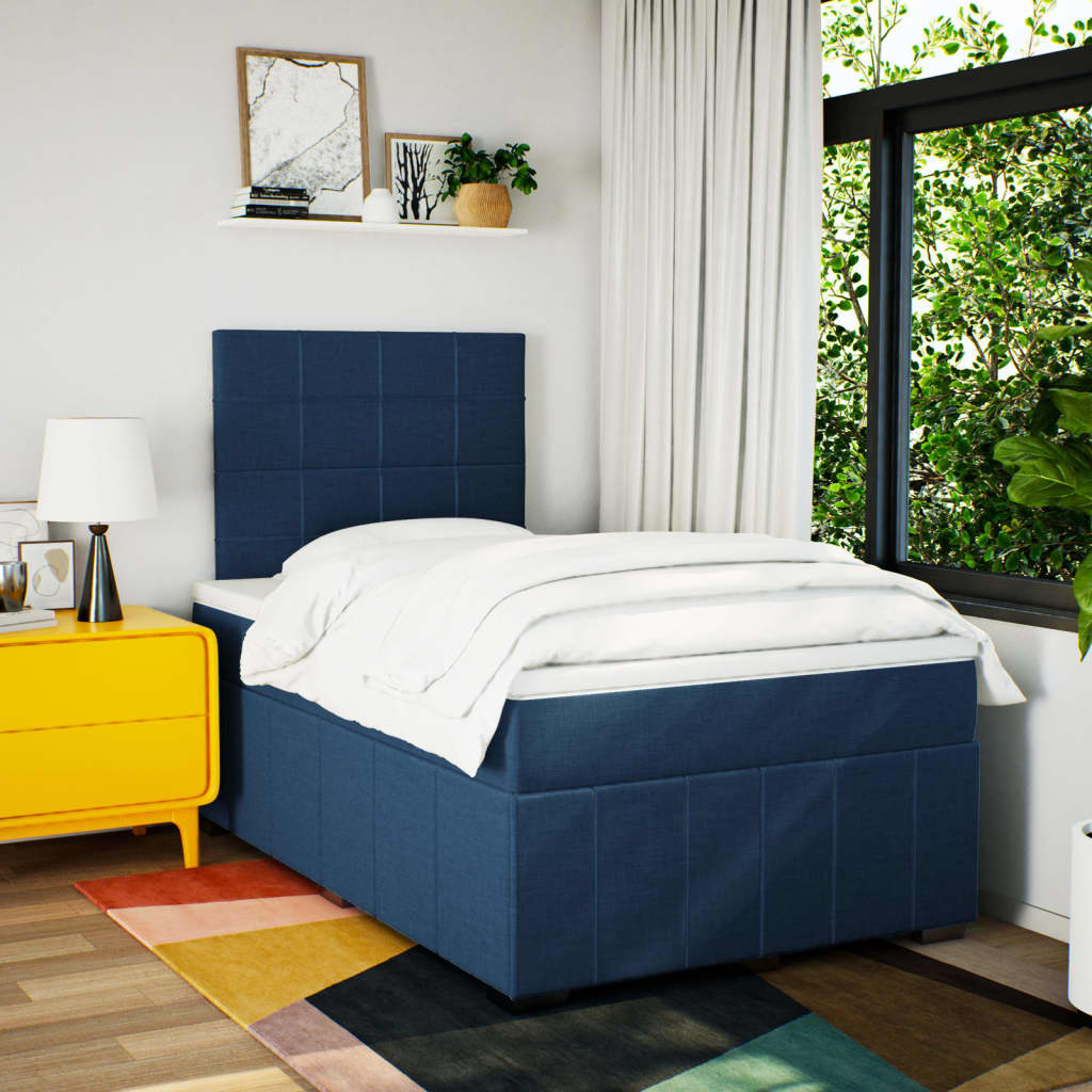 Boxspring met matras stof blauw 120x200 cm