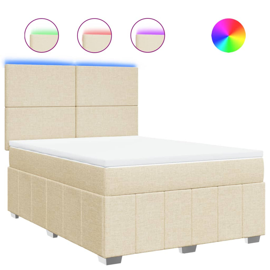 Boxspring met matras stof crèmekleurig 140x190 cm