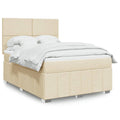 Box spring with cream-coloured fabric mattress 140x190 cm
