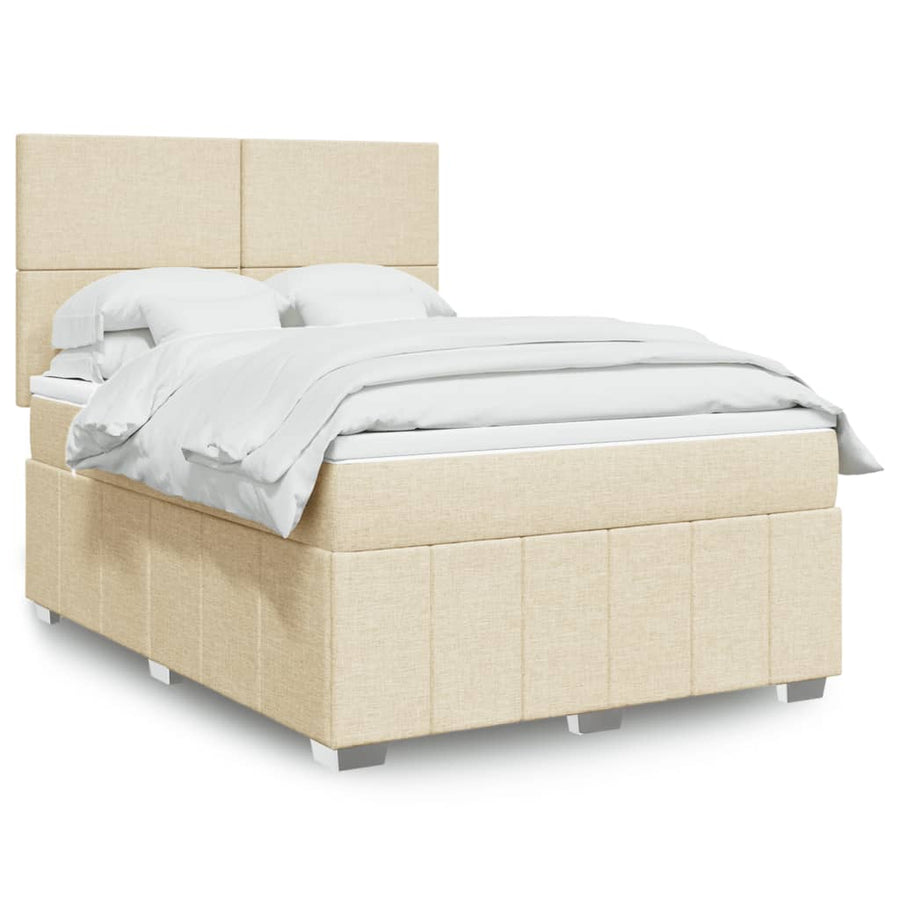 Boxspring met matras stof crèmekleurig 140x190 cm