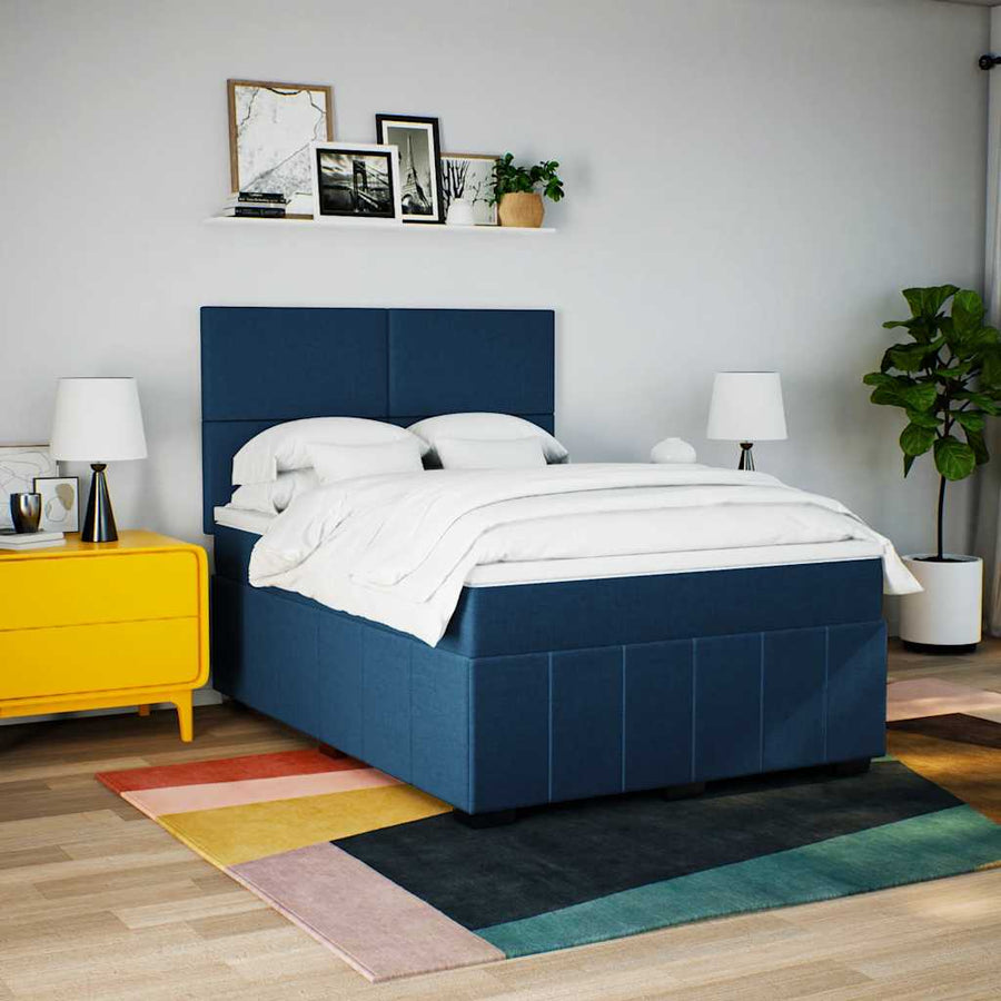 Boxspring met matras stof blauw 140x190 cm