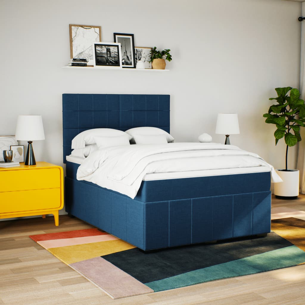 Boxspring met matras stof blauw 140x190 cm