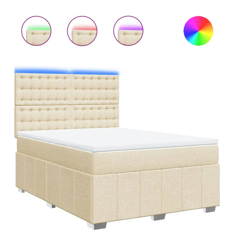 Boxspring met matras stof crèmekleurig 140x190 cm