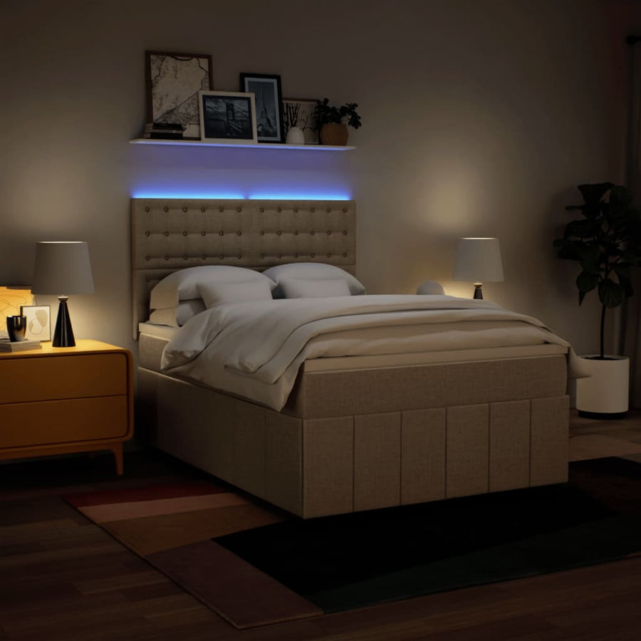 Boxspring met matras stof crèmekleurig 140x190 cm