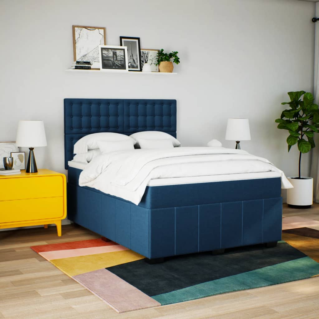 Boxspring met matras stof blauw 140x190 cm