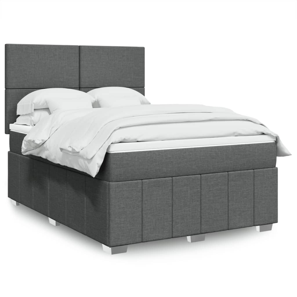 Boxspring met matras stof donkergrijs 140x200 cm