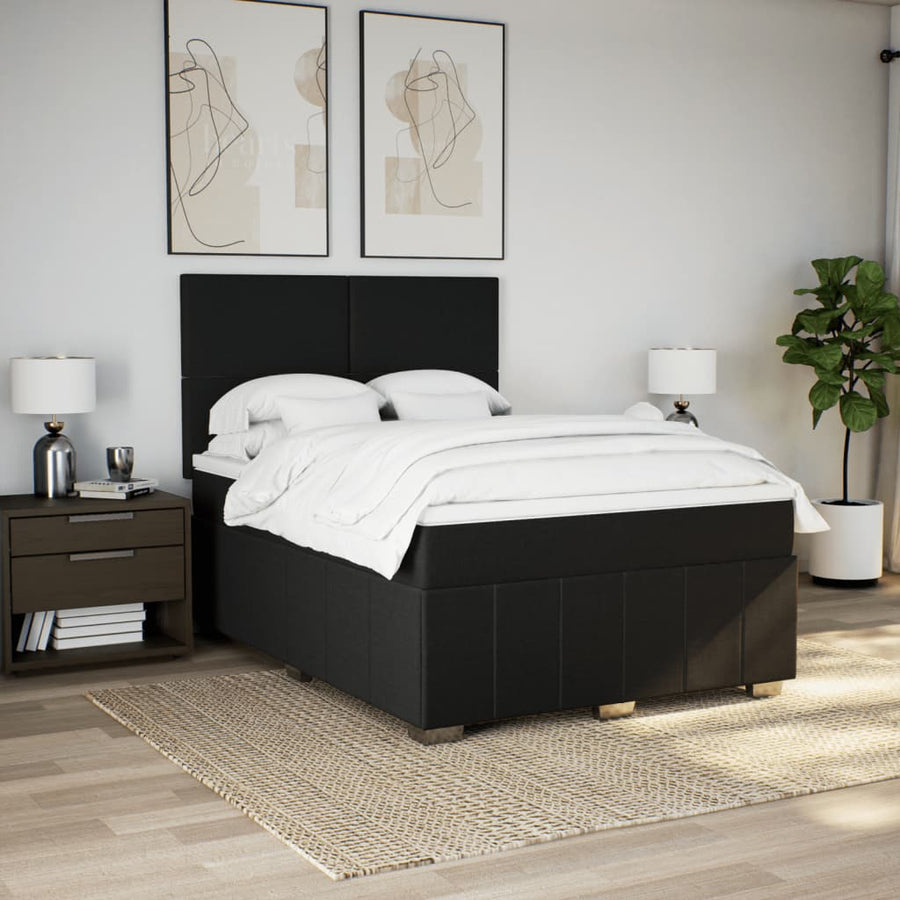 Boxspring met matras stof zwart 140x200 cm