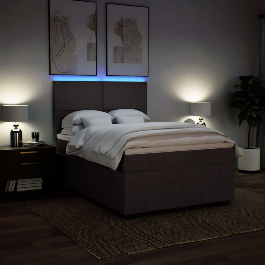 Boxspring met matras stof donkerbruin 140x200 cm