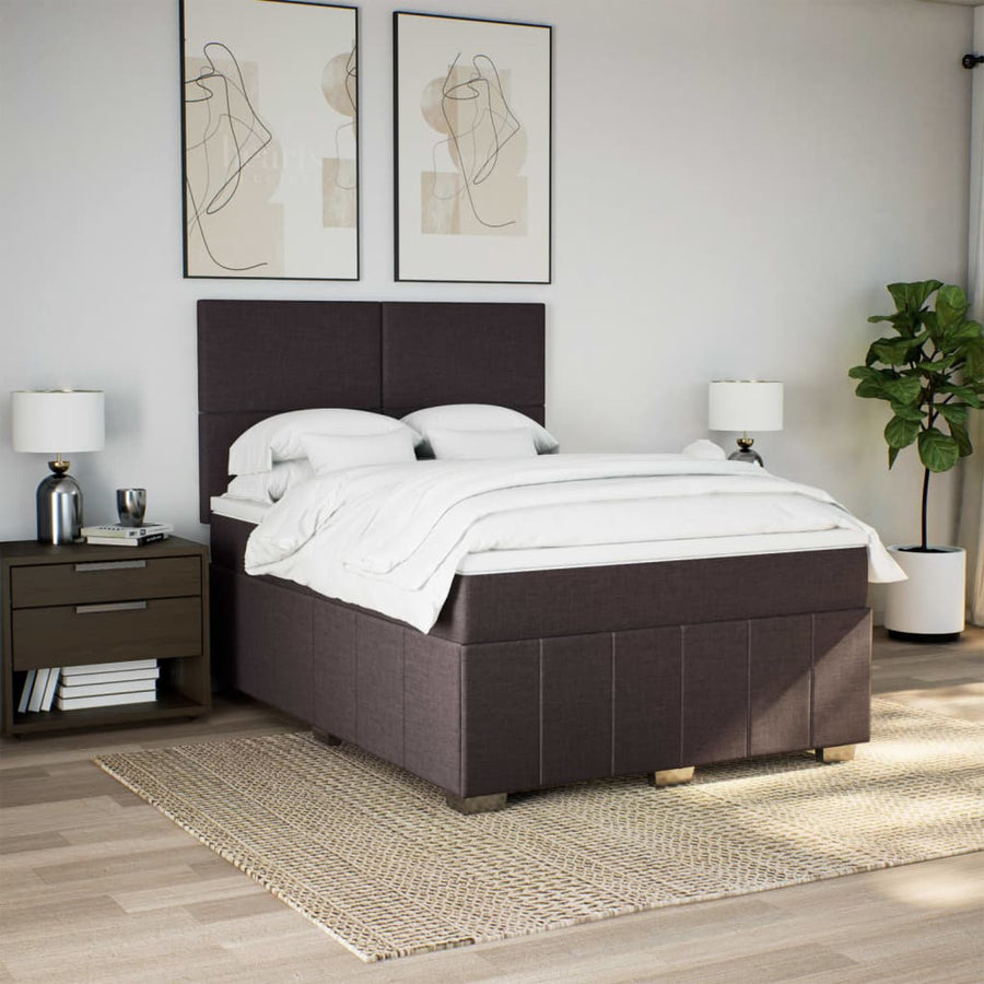 Boxspring met matras stof donkerbruin 140x200 cm