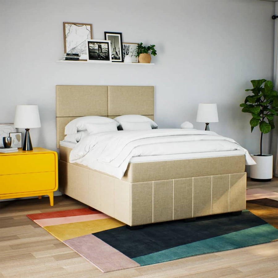 Boxspring met matras stof crèmekleurig 140x200 cm