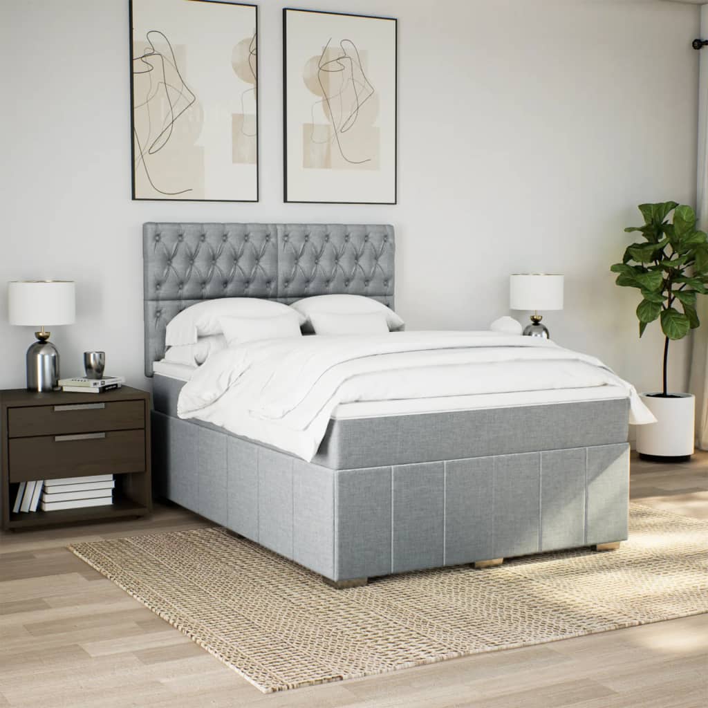 Boxspring met matras stof lichtgrijs 140x200 cm