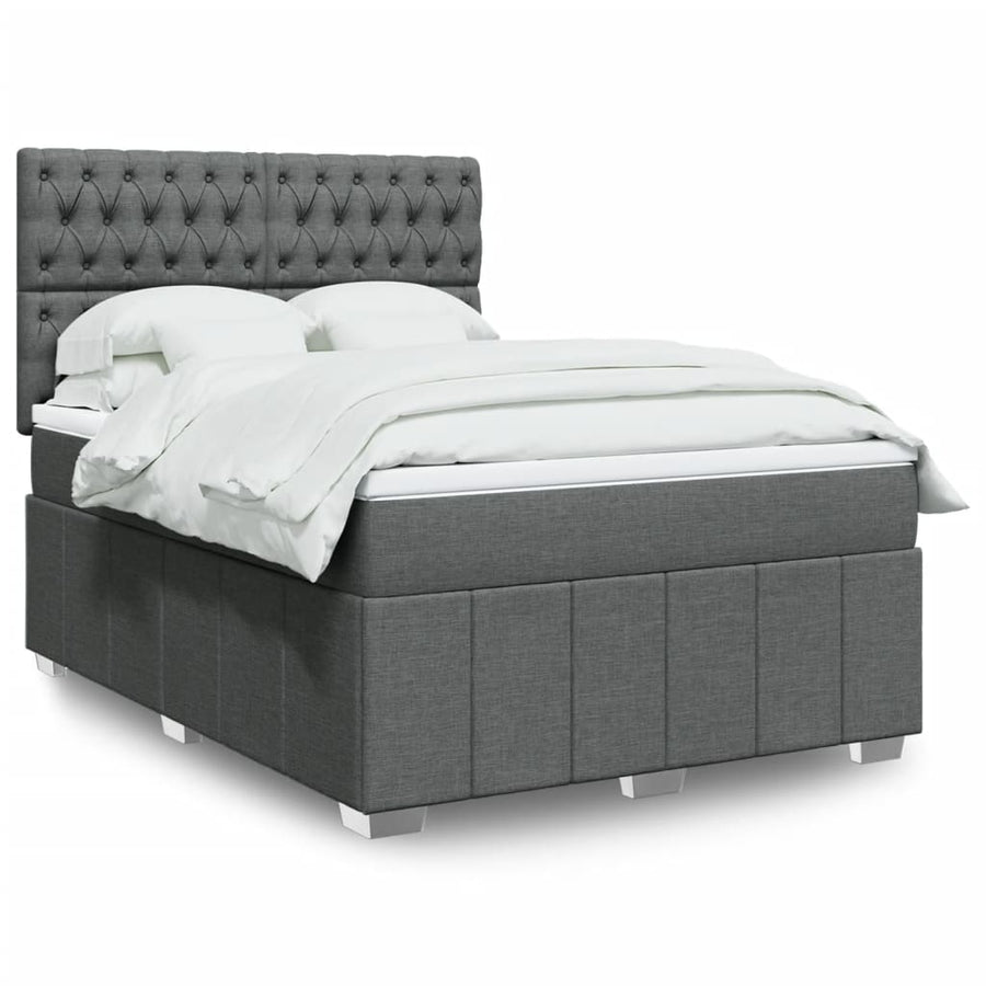 Boxspring met matras stof donkergrijs 140x200 cm