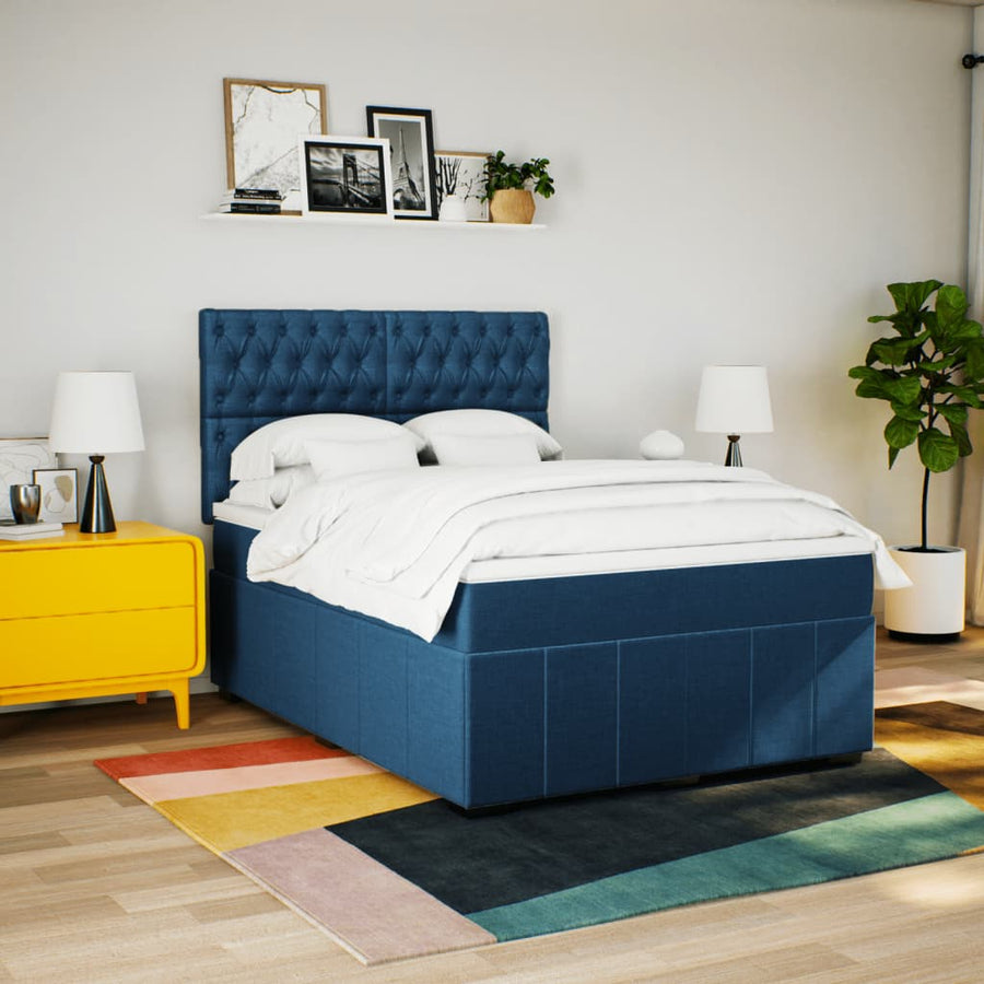 Boxspring met matras stof blauw 140x200 cm