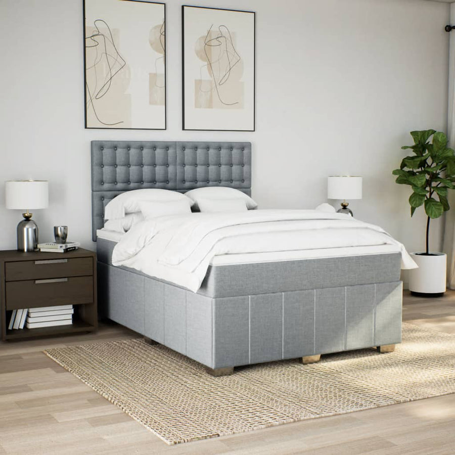Boxspring met matras stof lichtgrijs 140x200 cm