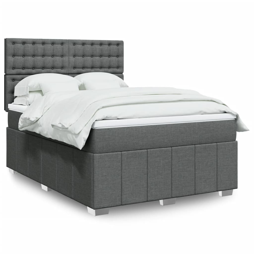 Boxspring met matras stof donkergrijs 140x200 cm