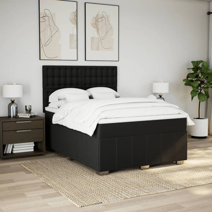 Boxspring met matras stof zwart 140x200 cm