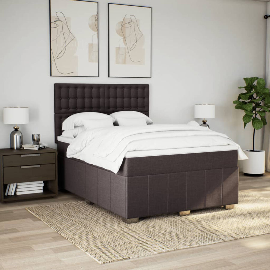 Boxspring met matras stof donkerbruin 140x200 cm