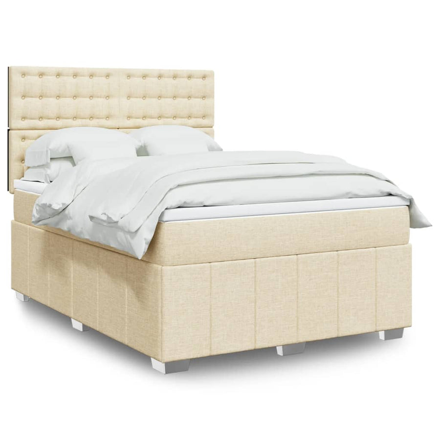 Boxspring met matras stof crèmekleurig 140x200 cm