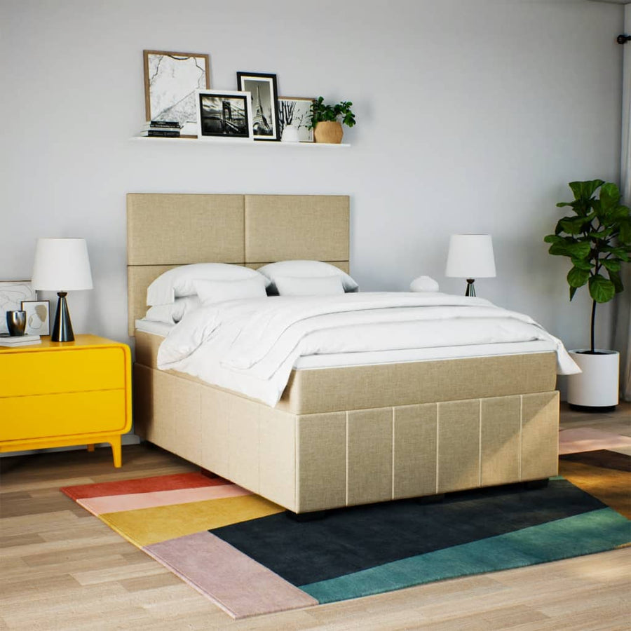 Boxspring met matras stof crèmekleurig 160x200 cm