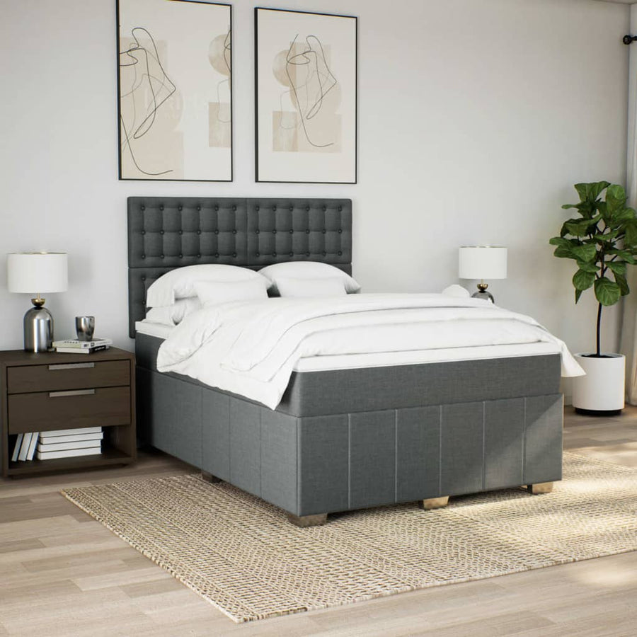 Boxspring met matras stof donkergrijs 160x200 cm