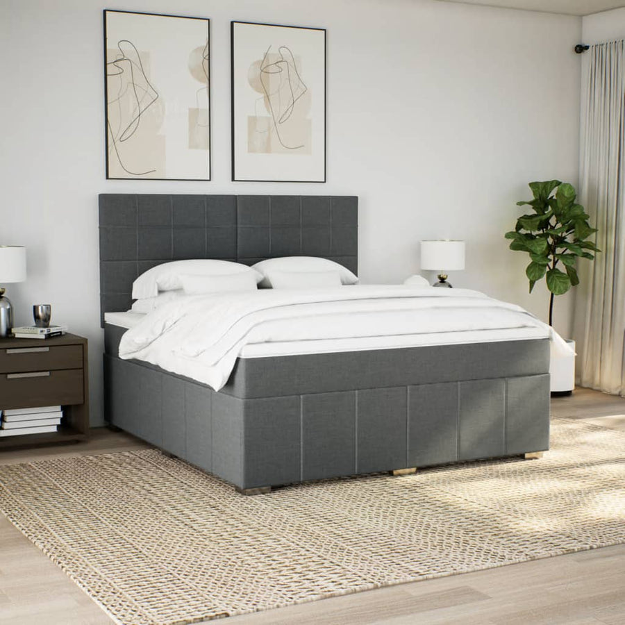 Boxspring met matras stof donkergrijs 180x200 cm