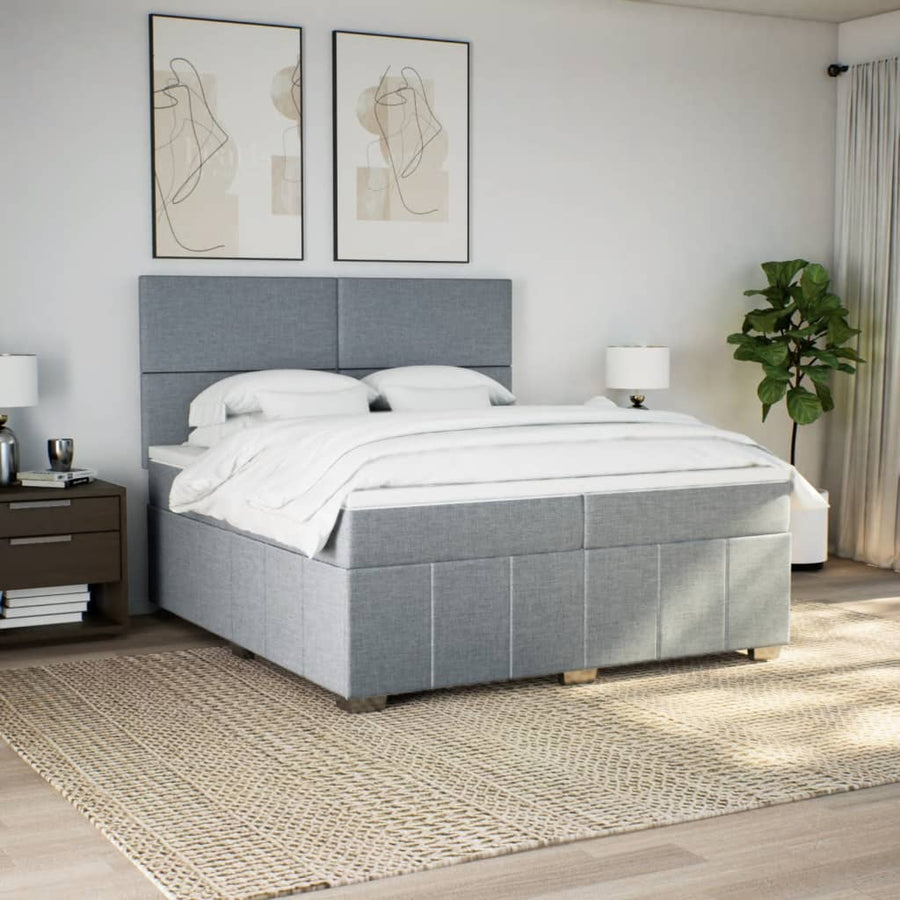 Boxspring met matras stof lichtgrijs 200x200 cm
