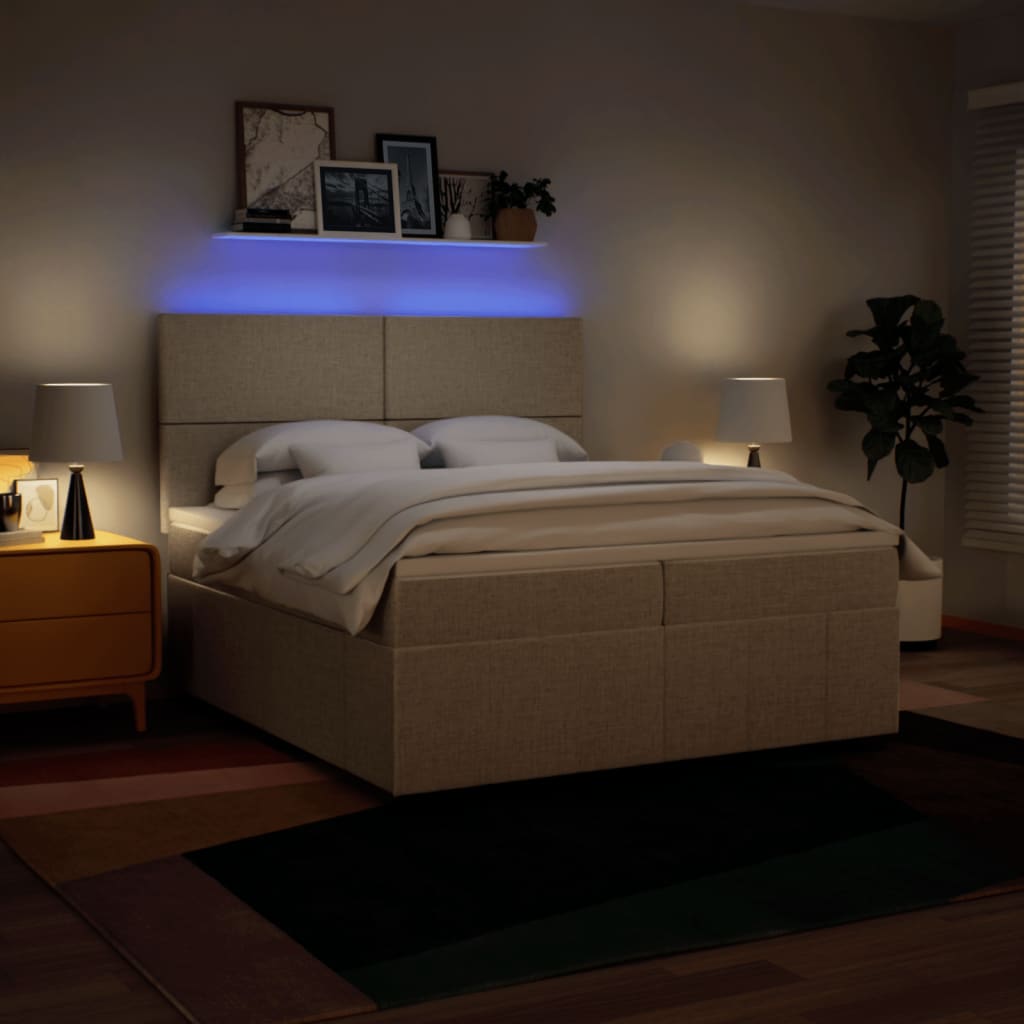 Boxspring met matras stof crèmekleurig 200x200 cm
